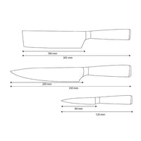 Shinrai Knives - Ensemble de 3 couteaux imprimés Damas - Couteau de chef + Nakiri + Couteau d'office
