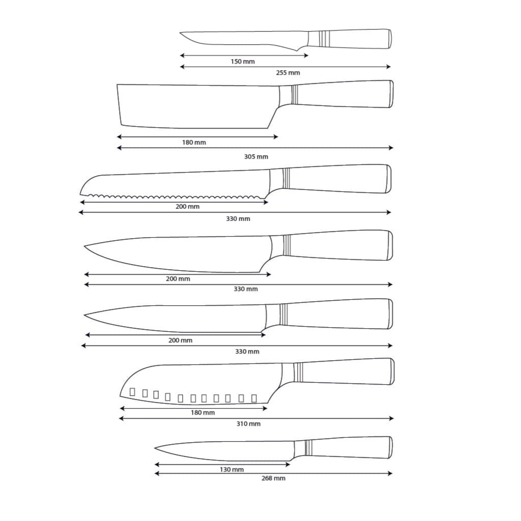Shinrai Knives - Micarta Jewels 7-teiliges Damaszener Messerset