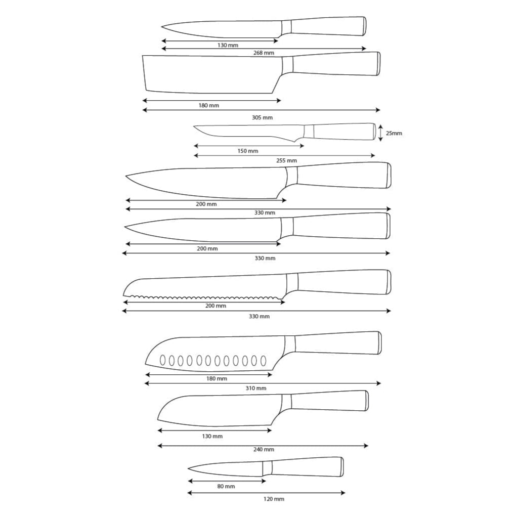 Shinrai Knives – 9-teiliges Messerset mit Damaszener-Print und Onyx-Epoxid