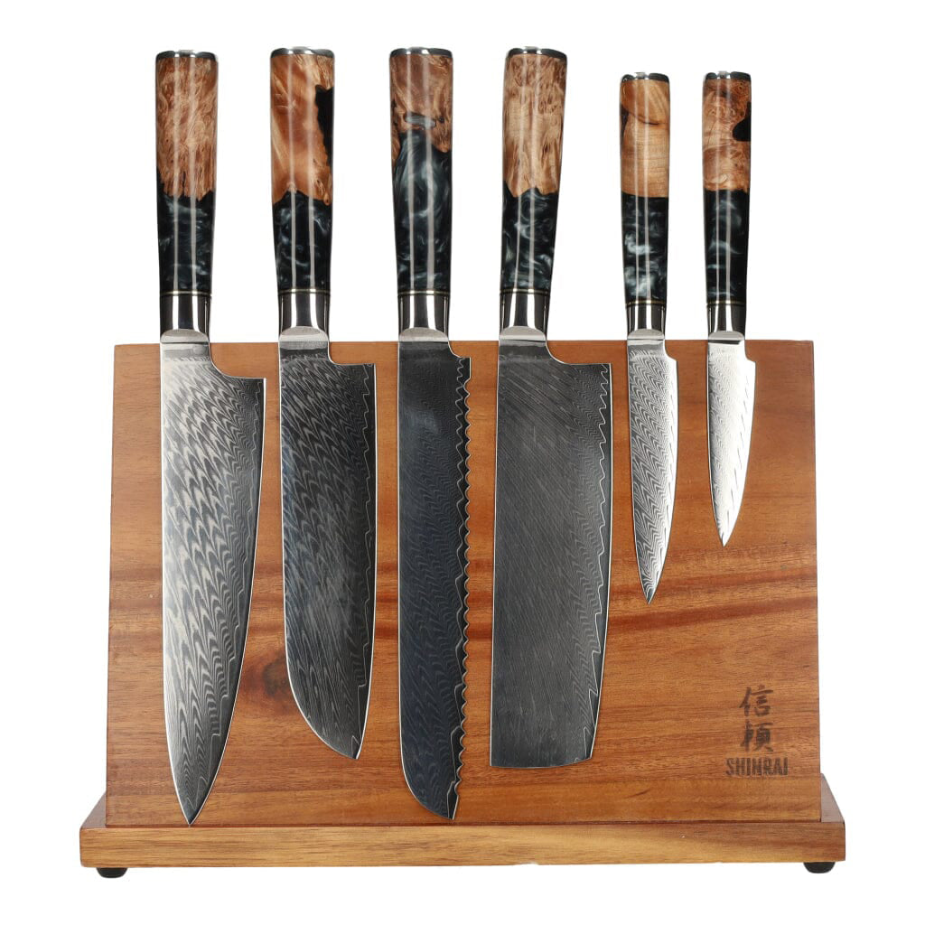 Epoxy Onyx 6-teiliges Damastmesserset + magnetischer Messerblock einseitig