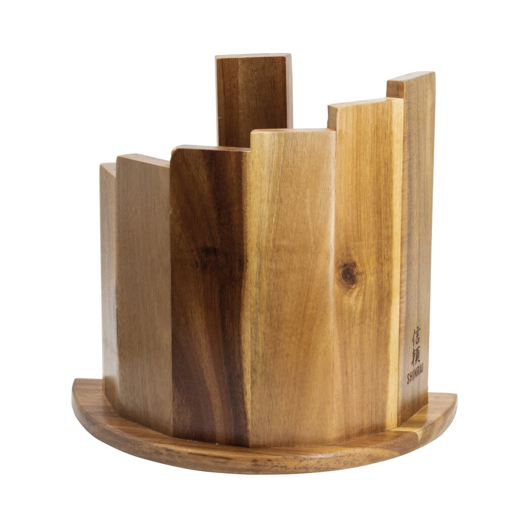 Shinrai Knives - Damascus Print 7-teiliges Messerset + magnetischer Messerblock Scalae - Akazienholz