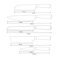 Shinrai Knives – 5-teiliges Messerset aus gehämmertem Edelstahl – Kochmesser + Brotmesser + Nakiri + kleines Santoku + Schälmesser