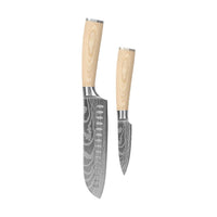 Shinrai Knives – Akari Damast-Druck 2-teiliges Set – Santoku + Schälmesser