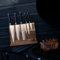 Hammered Damast BR 5-Delige Messenset + Magnetisch Messenblok Dubbelzijdig Messenset met blok Shinrai Knives
