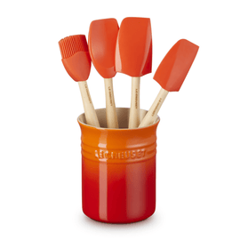 Le Creuset - Geschenkset mit Steingut-Spachteltopf und 4 Premium-Spateln Le Creuset - Geschenkset met Spatelpot in Aardewerk en 4 Premium Spatels Spatelset Le Creuset