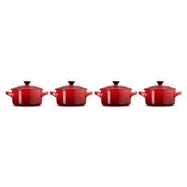 Le Creuset - 4er-Set Mini-Bratpfannen Kirschrot 10cm 0,25l Le Creuset - Set van 4 Mini-Braadpannen Kersenrood 10cm 0,25l Pannenset Le Creuset