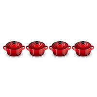 Le Creuset - Set van 4 Mini-Braadpannen Kersenrood 10cm 0,25l Pannenset Le Creuset