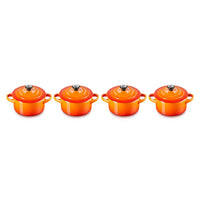 Le Creuset - Set van 4 Mini-Braadpannen Oranjerood 10cm 0,25l Pannenset Le Creuset
