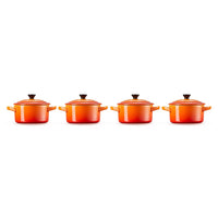 Le Creuset - Set van 4 Mini-Braadpannen Oranjerood 10cm 0,25l Pannenset Le Creuset