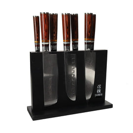 Shinrai Knives – Micarta Jewels 7-teiliges Damaskus-Messerset + magnetischer Messerblock doppelseitig – Schwarz Shinrai Japan - Micarta Jewels 7-delige Damascus Messenset + Magnetisch Messenblok Dubbelzijdig - Zwart Messenset met blok Shinrai Japan