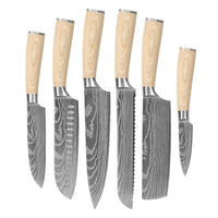 Shinrai Knives - Akari Damascus Print 6-delige Messenset + Messenblok Stans Messenset met blok Shinrai Knives
