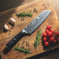 Shinrai Knives - Damascus Print Epoxy Onyx 5-delige Messenset - Koksmes + Broodmes + Nakiri + Santoku + Schilmes Messenset Shinrai Knives