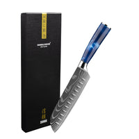 Couteaux Shinrai - Damascus Print Epoxy Sapphire Santoku couteau 18 cm Couteau Santoku Shinrai Knives