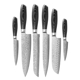 Shinrai Knives - Damast Pakka Holz 6-teiliges Damaszener-Messer-Set Shinrai Knives - Damast Pakka Wood 6-delige Messenset Messenset Shinrai Knives