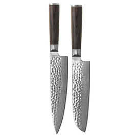 Couteaux Shinrai - Ensemble de 2 couteaux en damas martelé BR - Couteau de chef + Couteau Santoku Shinrai Knives - Hammered Damast BR 2-delige Messenset - Koksmes + Santoku mes Messenset Shinrai Knives