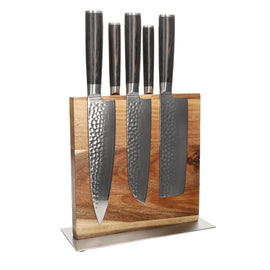 Shinrai Knives - Hammered Damask BR 5-teiliges Messerset + Messerblock Cito doppelseitig Shinrai Knives - Hammered Damast BR 5-delige Messenset + Messenblok Cito dubbelzijdig Messenset met blok Shinrai Knives