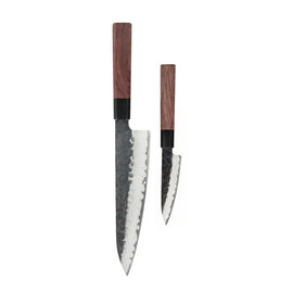 Couteaux Shinrai - Ensemble de couteaux damas Kurayami 2 pièces - Couteau de chef + couteau d'office Shinrai Knives - Kurayami 2-delige Damascus Messenset - Koksmes + Schilmes Messenset Shinrai Knives