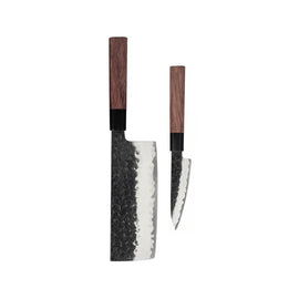 Couteaux Shinrai - Ensemble de couteaux Damas Kurayami 2 pièces - Nakiri + Couteau d'office Shinrai Knives - Kurayami 2-delige Damascus Messenset - Nakiri + Schilmes Messenset Shinrai Knives