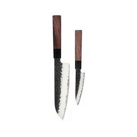 Couteaux Shinrai - Ensemble de couteaux Damas Kurayami 2 pièces - Santoku + Couteau d'office Shinrai Knives - Kurayami 2-delige Damascus Messenset - Santoku + Schilmes Messenset Shinrai Knives