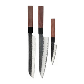 Couteaux Shinrai - Ensemble de 3 couteaux damas Kurayami - Couteau de chef + Couteau à pain + Couteau d'office Shinrai Knives - Kurayami 3-delige Damascus Messenset - Koksmes + Broodmes + Schilmes Messenset Shinrai Knives