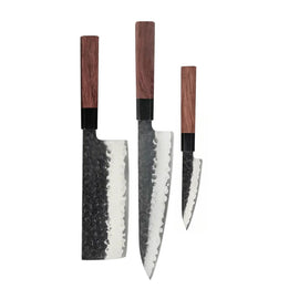 Couteaux Shinrai - Ensemble de couteaux damas Kurayami 3 pièces - Couteau de chef + Nakiri + Couteau d'office Shinrai Knives - Kurayami 3-delige Damascus Messenset - Koksmes + Nakiri + Schilmes Messenset Shinrai Knives