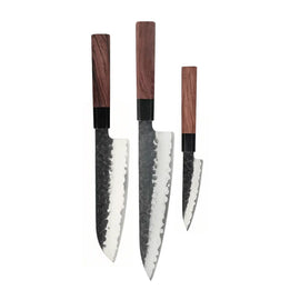 Couteaux Shinrai - Ensemble de couteaux Damas Kurayami 3 pièces - Couteau de chef + Santoku + Couteau d'office Shinrai Knives - Kurayami 3-delige Damascus Messenset - Koksmes + Santoku + Schilmes Messenset Shinrai Knives