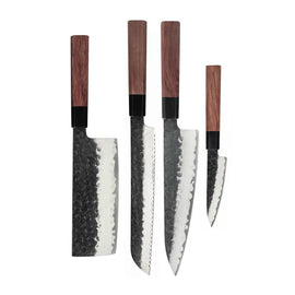 Couteaux Shinrai - Ensemble de couteaux damas Kurayami 4 pièces - Couteau de chef + Couteau à pain + Nakiri + Couteau d'office Shinrai Knives - Kurayami 4-delige Damascus Messenset - Koksmes + Broodmes + Nakiri + Schilmes Messenset Shinrai Knives