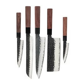 Couteaux Shinrai - Ensemble de couteaux damas Kurayami 5 pièces - Couteau de chef + Couteau à pain + Couteau Nakiri + Couteau de bureau + Couteau d'office Shinrai Knives - Kurayami 5-delige Damascus Messenset - Koksmes + Broodmes + Nakiri + Officemes + Schilmes Messenset Shinrai Knives