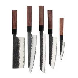 Couteaux Shinrai - Ensemble de couteaux Damas Kurayami 5 pièces - Couteau de chef + Couteau à pain + Nakiri + Santoku + Couteau d'office Shinrai Knives - Kurayami 5-delige Damascus Messenset - Koksmes + Broodmes + Nakiri + Santoku + Schilmes Messenset Shinrai Knives
