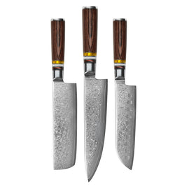 Couteaux Shinrai - Ensemble de couteaux 3 pièces Micarta Jewels - Couteau de chef + Nakiri + Santoku Shinrai Knives - Micarta Jewels 3-delige Messenset - Koksmes + Nakiri + Santoku Messenset Shinrai Knives