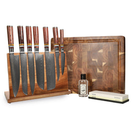 Couteaux Shinrai - Mega Bundle de bijoux Micarta - Tout ce dont vous avez besoin Shinrai Knives - Micarta Jewels Mega Bundel - All you need Messenset met blok, snijplank en slijpsteen Shinrai Knives