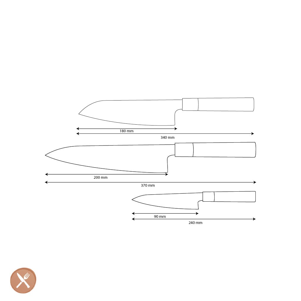 Couteaux Shinrai - Ensemble de couteaux Damas 3 pièces Takumi Kaza - Couteau de chef + Santoku + Couteau d'office Ensemble de couteaux Shinrai Knives