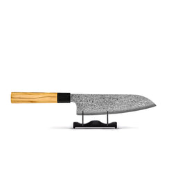 Shinrai Knives - Takumi Kaza Damascus Santokumesser 18 cm Shinrai Knives - Takumi Kaza 5-delige Damascus Messenset - Koksmes + Broodmes + Nakiri + Santoku + Schilmes Messenset Shinrai Knives