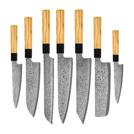 Shinrai Knives – Takumi Kaza 7-teiliges Damastmesserset Shinrai Knives - Takumi Kaza 7-delige Damascus Messenset Messenset Shinrai Knives