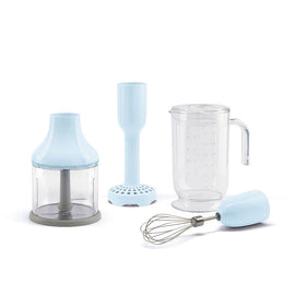 Smeg - Zubehör | 4er-Zubehörset, Pastellblau, Becher, Zerkleinerer, Schneebesen, Stampfer Smeg - Accessoires | 4 accessories set, Pastelblauw, Beaker, Chopper, Whisk, Masher Accessoireset Smeg