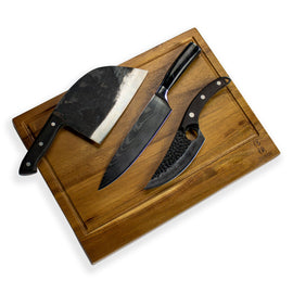 Shinrai Knives – 3 schwarze Messer + Schneidebrett Combideal - 3 Zwarte Forged messen + Snijplank KookGigant