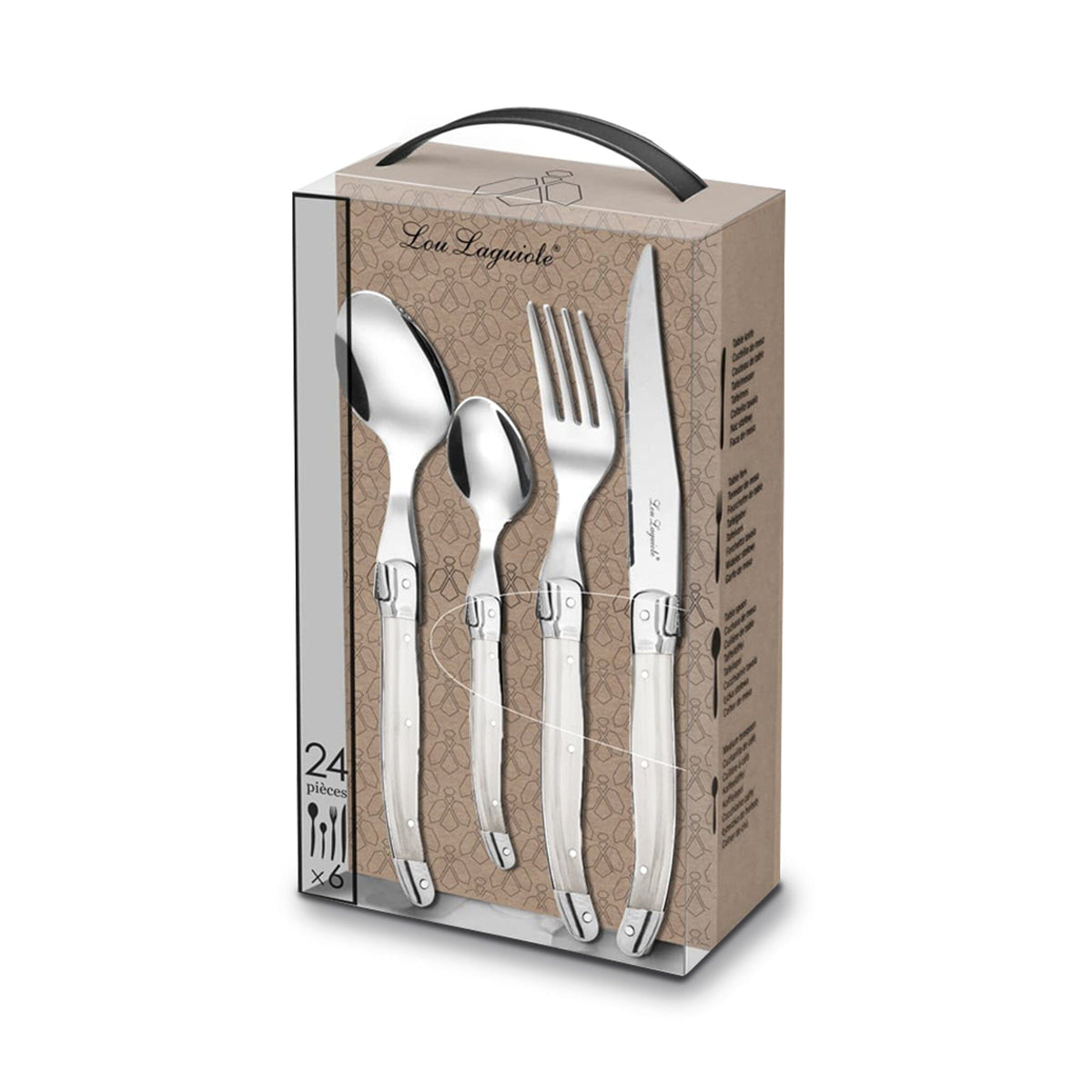 Lou Laguiole - 24-pc cutlery set in open window box - pearl Bestekset Lou Laguiole
