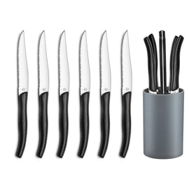 Lou Laguiole - Sky 6 Steakmesser + Messerblock - Schwarz Lou Laguiole - 6-pc steak knives in grey block - black Steakmes Lou Laguiole