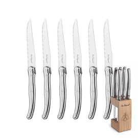 Lou Laguiole - Tradition 6 Steakmesser + Messerblock - Edelstahl Lou Laguiole - 6-pc steak knives in wooden block - inox Steakmes Lou Laguiole