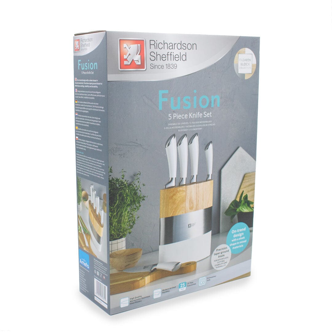 Richardson Sheffield - Fusion 5-Delige Messenset met Blok - Wit en Hout Messenset met blok Richardson Sheffield