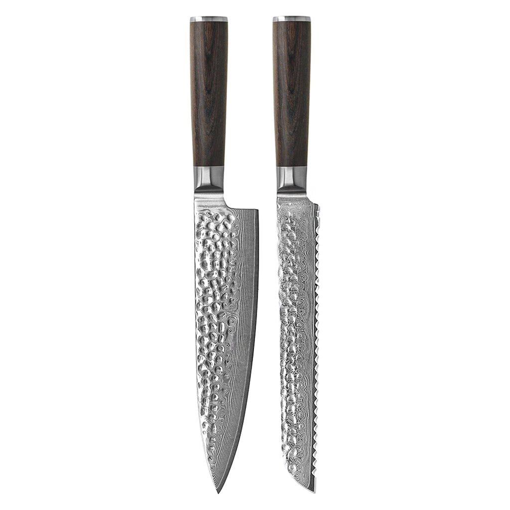 Shinrai Knives - Hammered Damask BR 2-teiliges Messerset - Kochmesser + Brotmesser