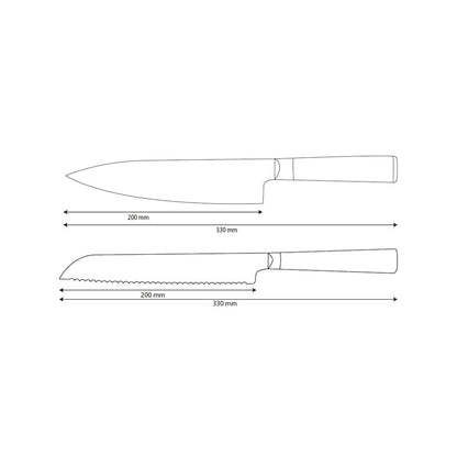 Shinrai Knives - Hammered Damask BR 2-teiliges Messerset - Kochmesser + Brotmesser