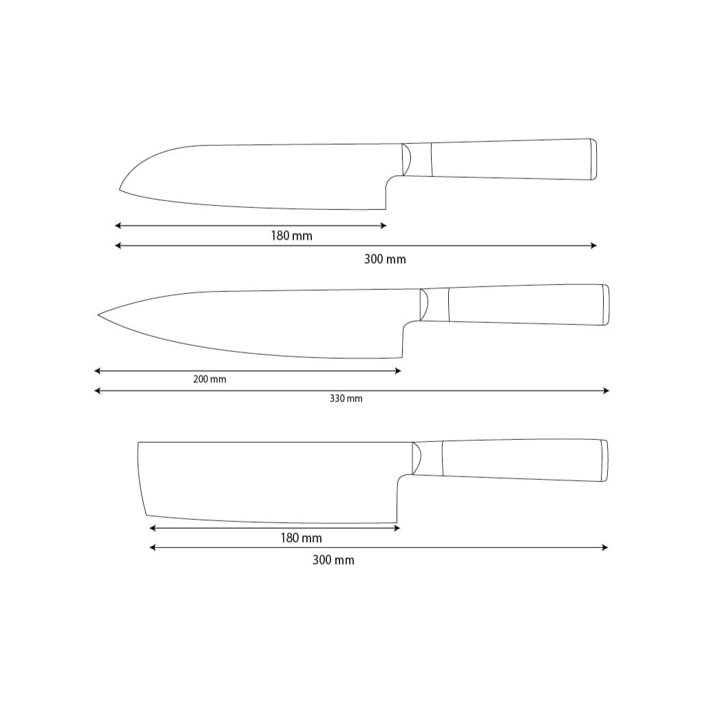 Shinrai Knives - Hammered Damask BR 3-teiliges Messerset - Kochmesser + Nakiri + Santoku