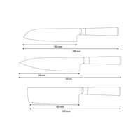Shinrai Knives - Hammered Damask BR 3-teiliges Messerset - Kochmesser + Nakiri + Santoku