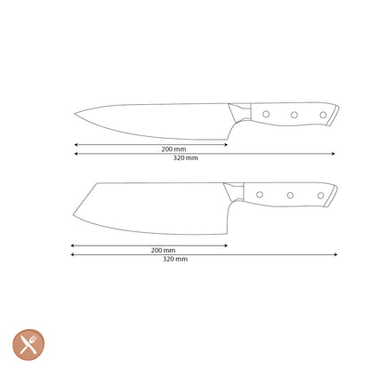 Shinrai Knives - Perlmutt-Juwelen 2-teiliges Damast-Messerset - Kochmesser + Nakiri