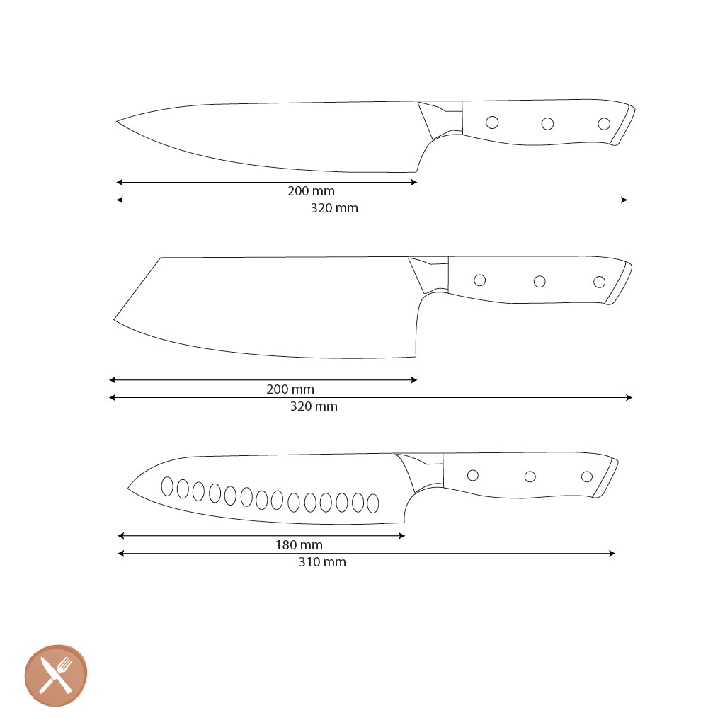 Shinrai Knives - Perlmutt-Juwelen 3-teiliges Damast-Messerset - Kochmesser + Nakiri + Santoku