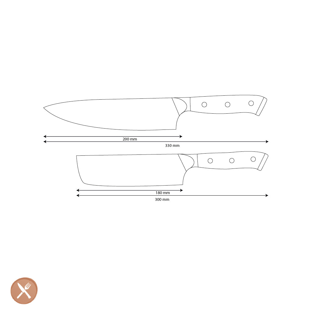 Shinrai Knives - Eclipse 2-teiliges Damastmesser-Set - Kochmesser + Nakiri