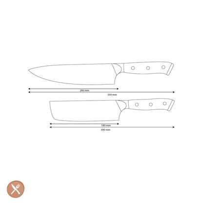 Shinrai Knives - Eclipse 2-teiliges Damastmesser-Set - Kochmesser + Nakiri