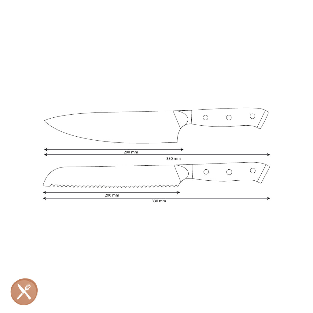 Shinrai Knives - Eclipse 2-teiliges Damastmesser-Set - Kochmesser + Brotmesser