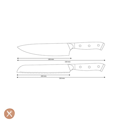 Shinrai Knives - Eclipse 2-teiliges Damastmesser-Set - Kochmesser + Brotmesser